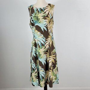 Tommy Bahama Brown and Green Leaf Print Midi Dress